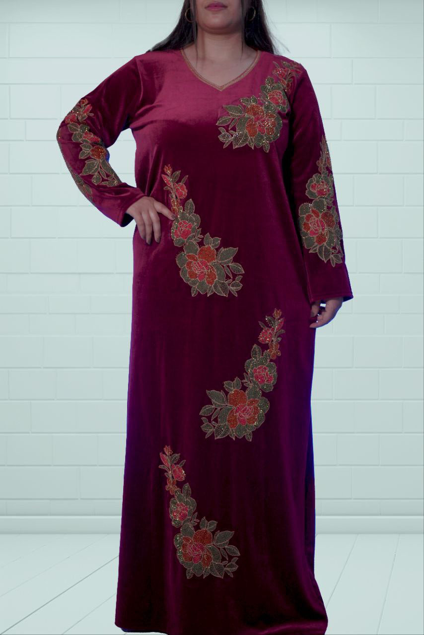 Model mixed garment dress with flowers